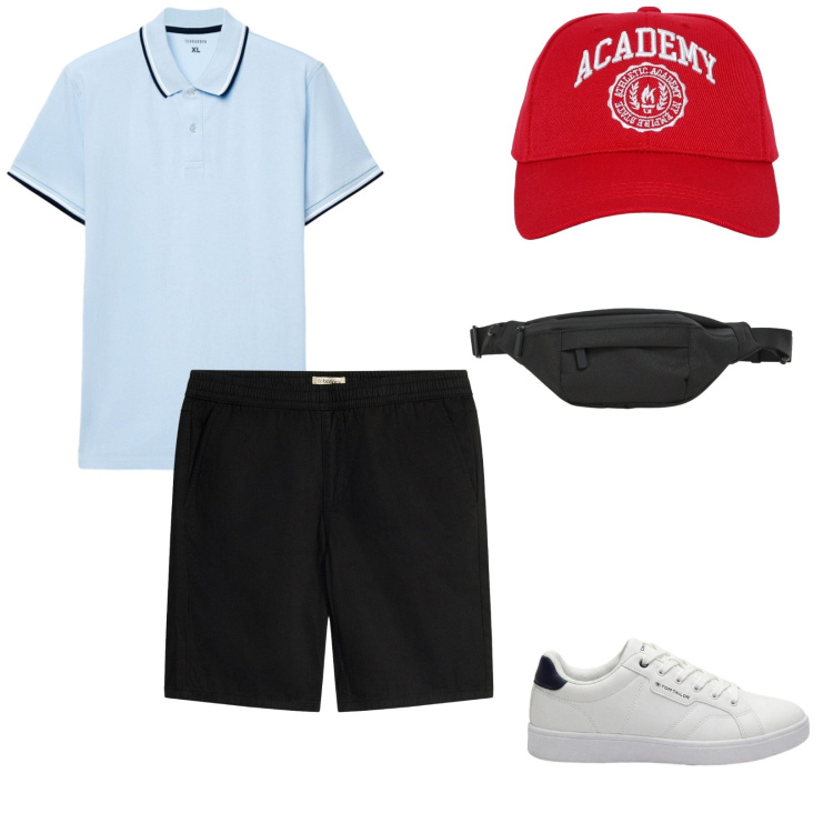 Outfit uomo - Polo. per Tutti i giorni. Abbinamento con sneakers, bermuda, cappelli, polo, borse sportive.