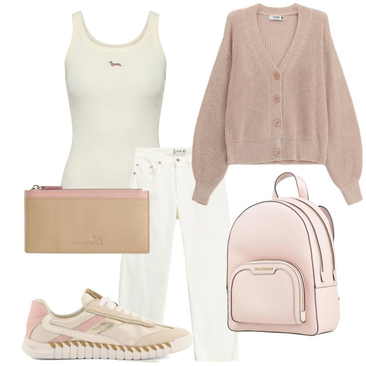 Outfit donna - Total look #2417492. Stile Casual per Tutti i giorni. Abbinamento con zaini, portafogli, canottiere, pantaloni, cardigans, sneakers.