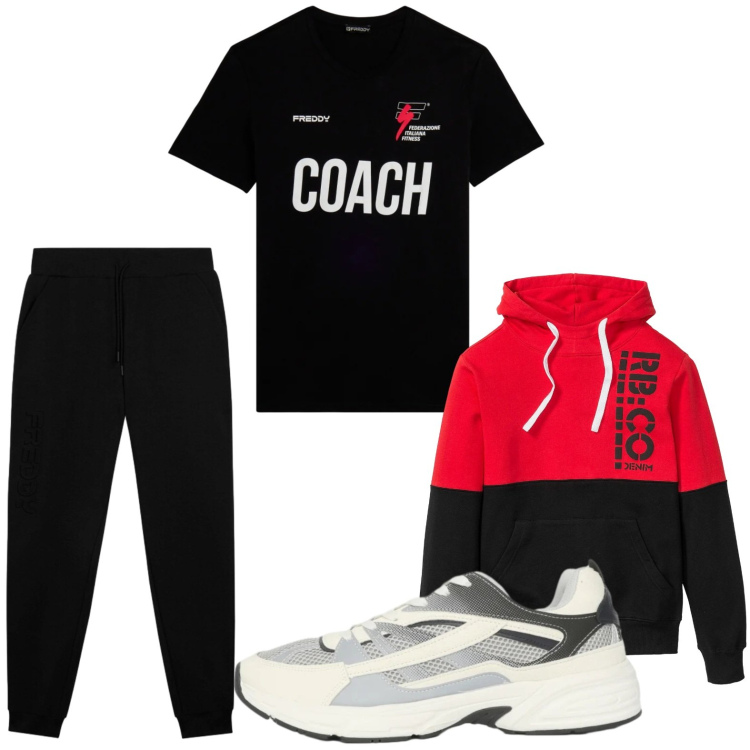 Outfit uomo - Felpa bicolor. Stile Casual per Tutti i giorni. Abbinamento con felpe con cappuccio, sneakers, pantaloni, t-shirt.