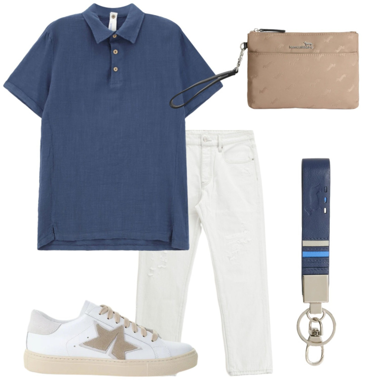 Outfit uomo - La PoLo. Stile Trendy per Tutti i giorni. Abbinamento con jeans dritti, polo, sneakers, portachiavi, borse sportive.