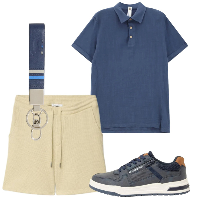 Outfit uomo - Il ritorno della polo. Stile Casual per Tutti i giorni. Abbinamento con sneakers, portachiavi, bermuda, polo.