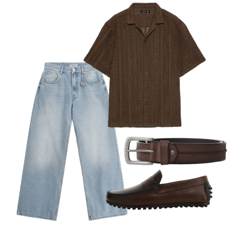 Outfit uomo - Estate in denim chiaro. Stile Casual per Tutti i giorni. Abbinamento con camicie a manica corta, jeans, scarpe stringate, cinture.