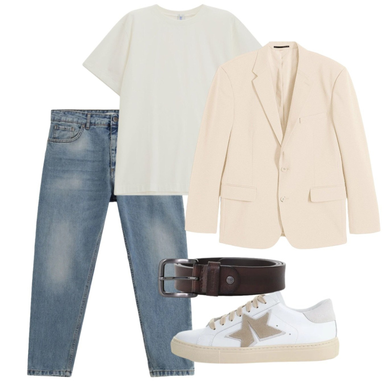 Outfit uomo - Giugno. Stile Casual per Tutti i giorni. Abbinamento con giacche, jeans, cinture, sneakers, t-shirt.