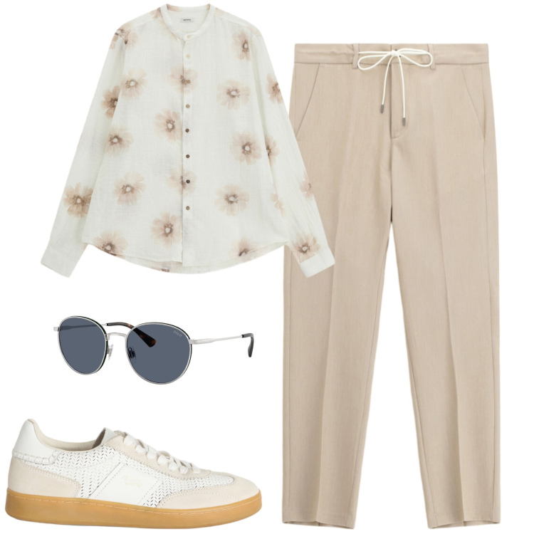 Outfit uomo - Aperitivo. Stile Trendy per Serata speciale. Abbinamento con pantaloni, camicie, sneakers, occhiali da sole.