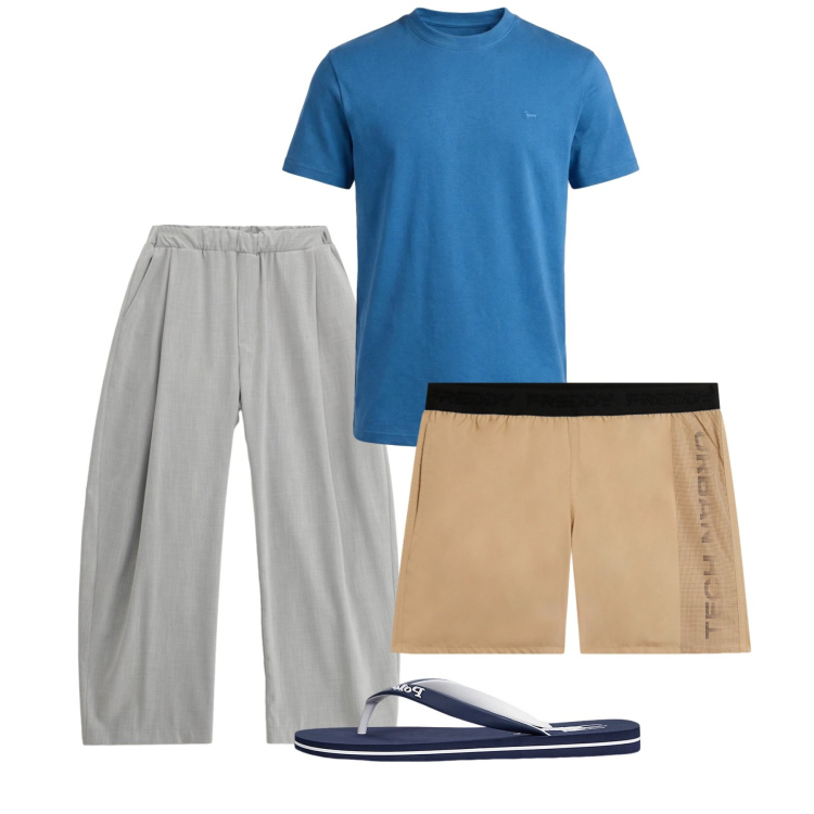 Outfit uomo - Giugno. Stile Casual per Tutti i giorni. Abbinamento con pantaloni, t-shirt, costumi, sandali.