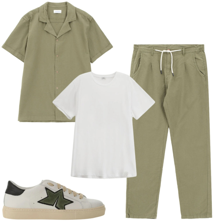 Outfit uomo - Giugno. Stile Trendy per Tutti i giorni. Abbinamento con t-shirt, pantaloni, camicie a manica corta, sneakers.