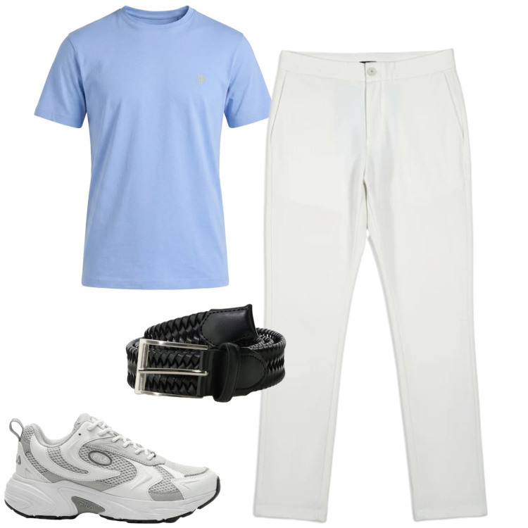 Outfit uomo - City. Stile Casual per Tutti i giorni. Abbinamento con sneakers, t-shirt, pantaloni, cinture.