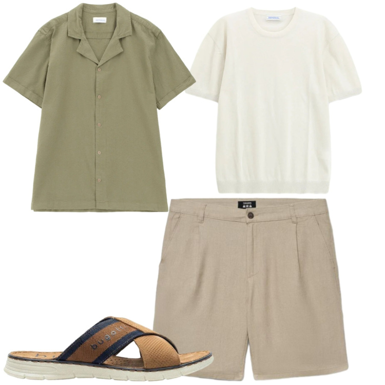 Outfit uomo - Weekend. Stile Casual per Tutti i giorni. Abbinamento con sandali, pantaloni corti, camicie a manica corta, t-shirt.