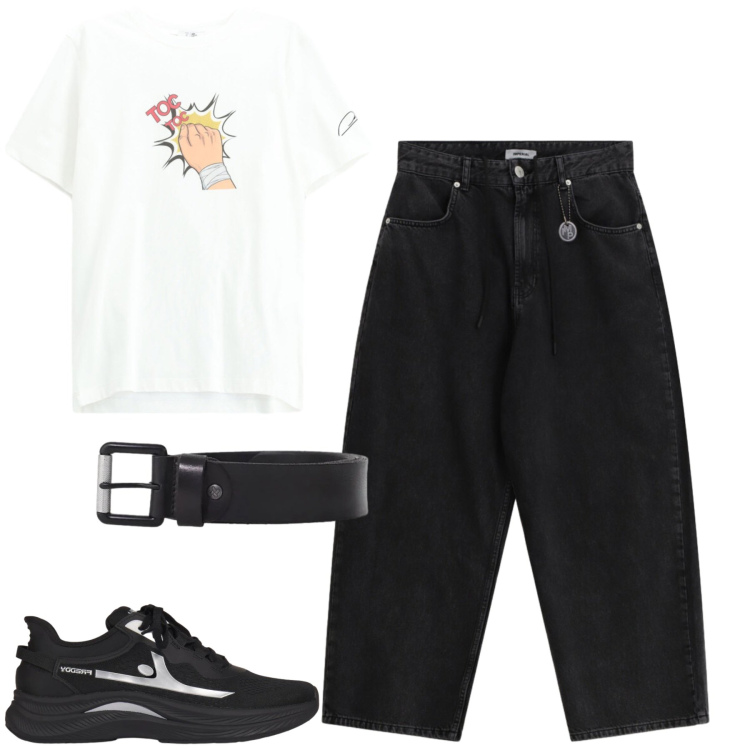 Outfit uomo - City. Stile Casual per Tutti i giorni. Abbinamento con sneakers, pantaloni, cinture, t-shirt.