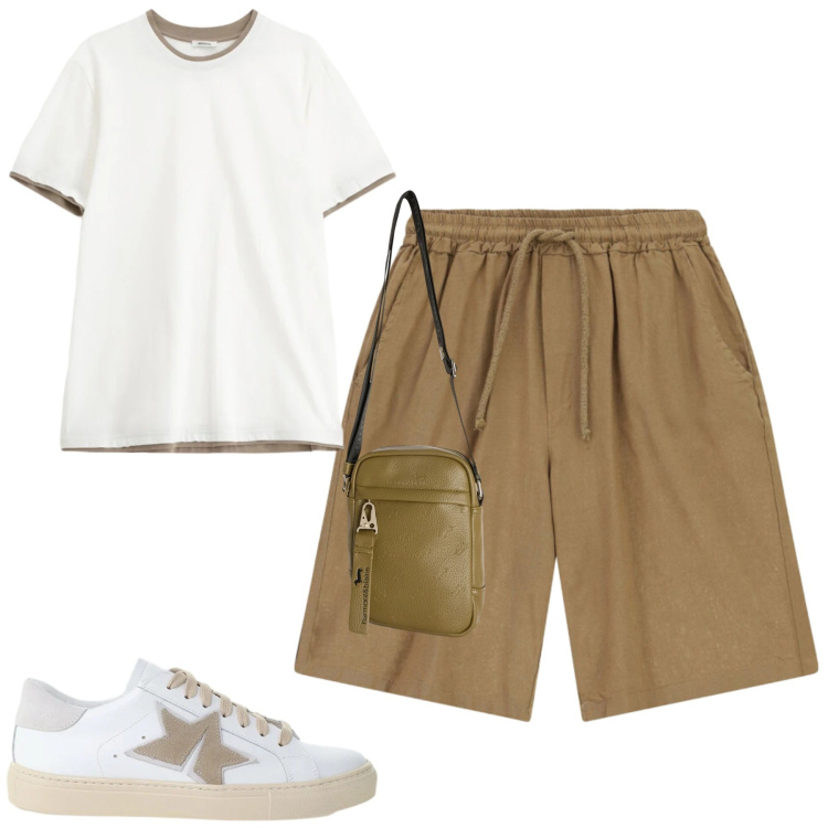 Outfit uomo - Giugno. Stile Casual per Tutti i giorni. Abbinamento con t-shirt, bermuda, sneakers, borse sportive.
