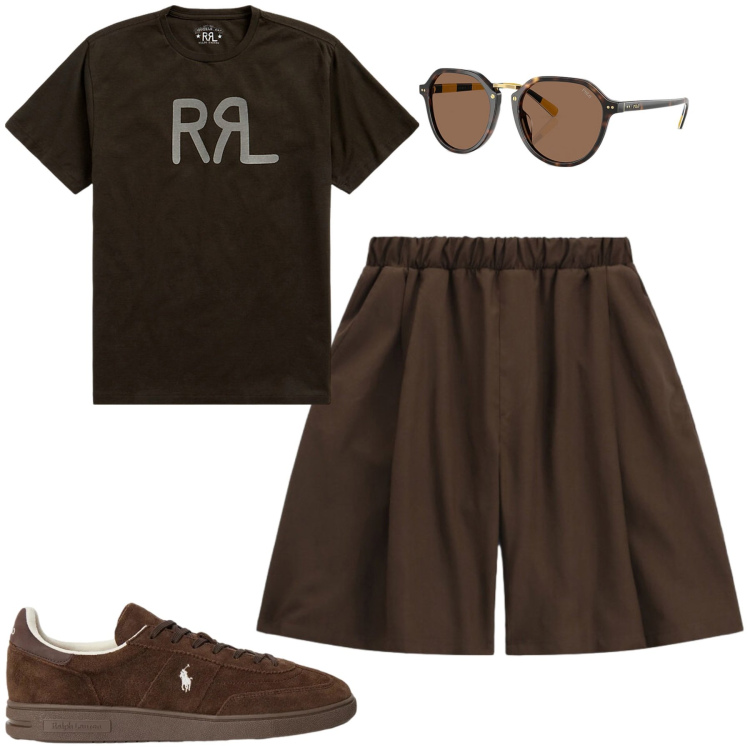Outfit uomo - Giugno. Stile Casual per Tutti i giorni. Abbinamento con bermuda, t-shirt, occhiali da sole, sneakers.