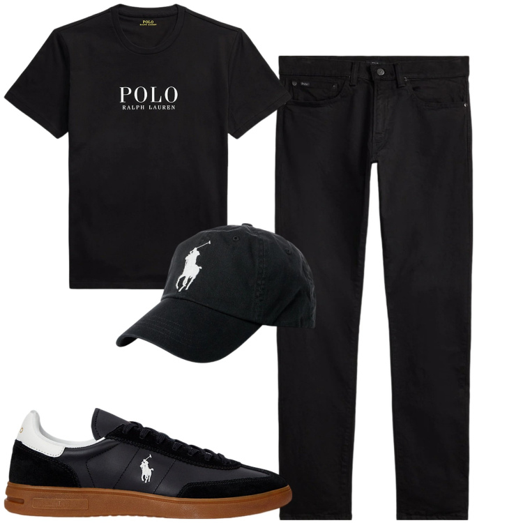 Outfit uomo - Black. Stile Casual per Tutti i giorni. Abbinamento con cappelli, t-shirt, jeans, sneakers.