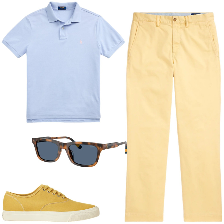 Outfit uomo - Urban. Stile Urban per Tutti i giorni. Abbinamento con pantaloni, polo, sneakers, occhiali da sole.