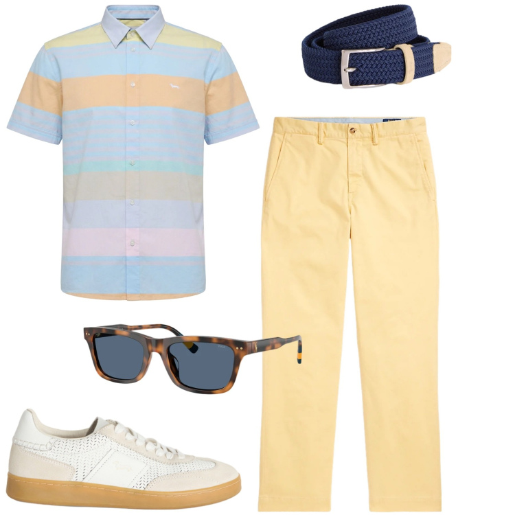 Outfit uomo - Stile urbano. Stile Urban per Tutti i giorni. Abbinamento con cinture, sneakers, camicie a manica corta, pantaloni, occhiali da sole.