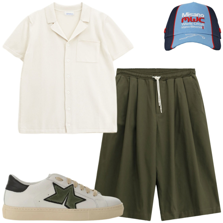 Outfit uomo - Total look #2417594. Stile Casual per Tutti i giorni. Abbinamento con cappelli, camicie a manica corta, sneakers, pantaloni.