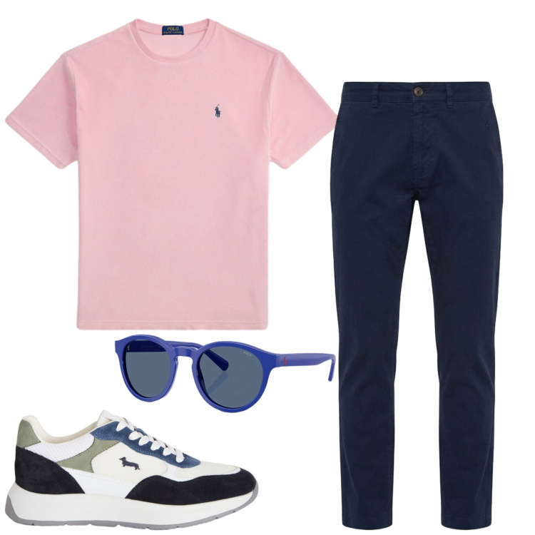 Outfit uomo - City. Stile Urban per Tutti i giorni. Abbinamento con sneakers, pantaloni, occhiali da sole, t-shirt.