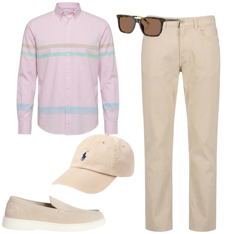 Outfit uomo - City. Stile Urban per Tutti i giorni. Abbinamento con scarpe stringate, camicie, pantaloni, occhiali da sole, cappelli con visiera.