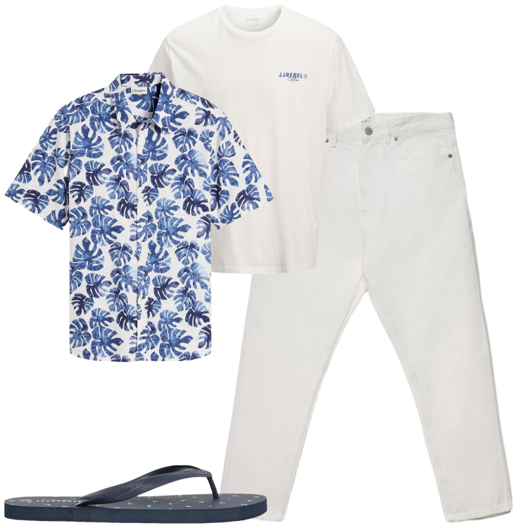 Outfit uomo - Weekend. Stile Casual per Tutti i giorni. Abbinamento con camicie a manica corta, t-shirt, sandali, jeans.