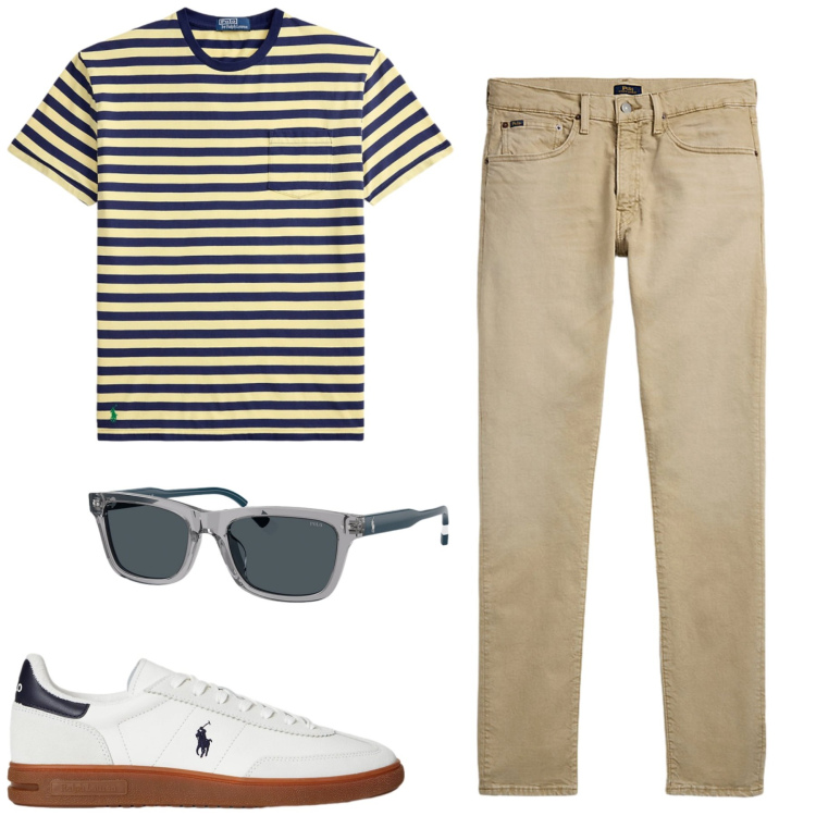 Outfit uomo - Giugno. Stile Casual per Tutti i giorni. Abbinamento con jeans, t-shirt, occhiali da sole, sneakers.