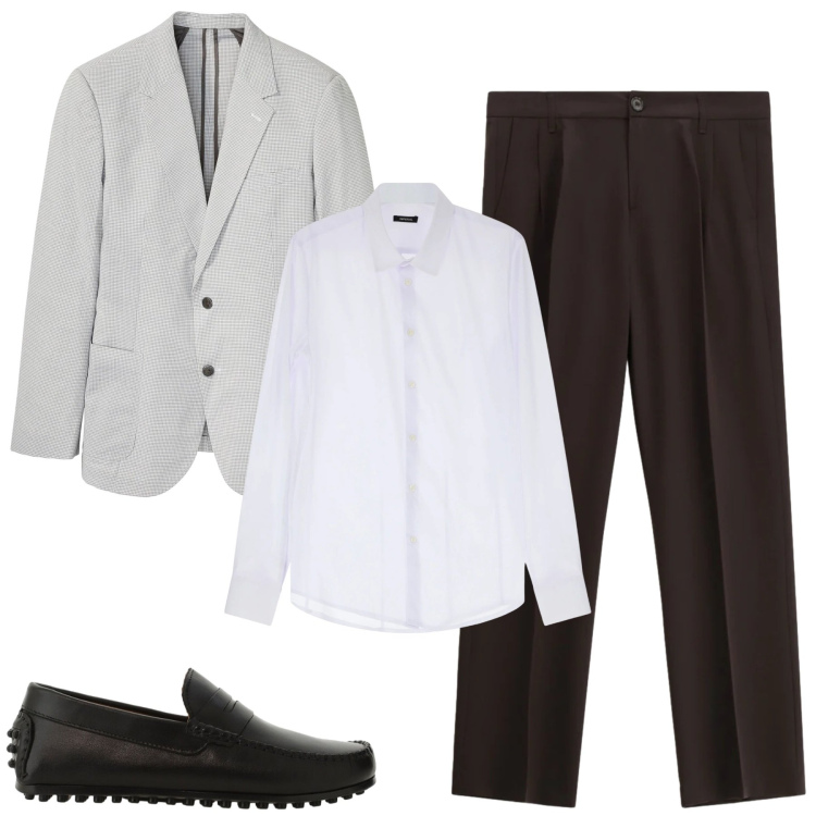 Outfit uomo - Business. Stile Business/Elegante per Tutti i giorni. Abbinamento con giacche, camicie, pantaloni, scarpe stringate.