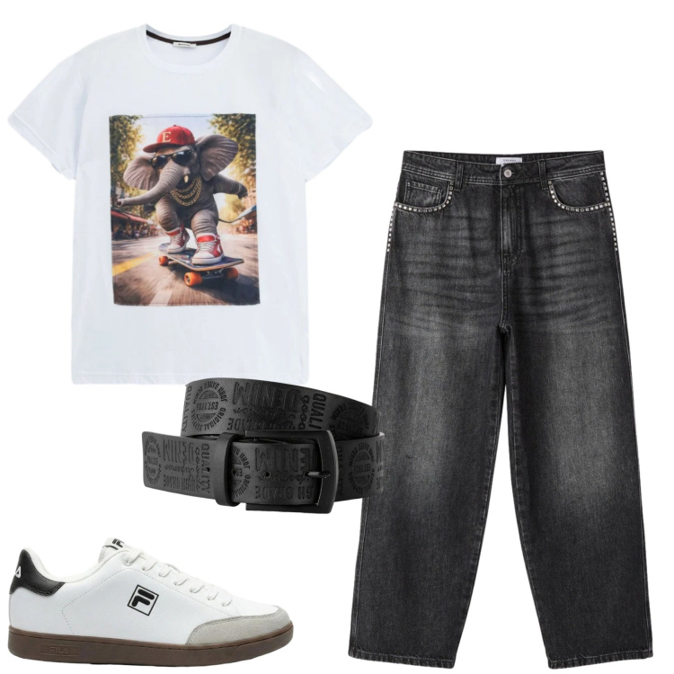 Outfit uomo - Total look #2417626. Stile Casual per Tutti i giorni. Abbinamento con cinture, sneakers, jeans, t-shirt.