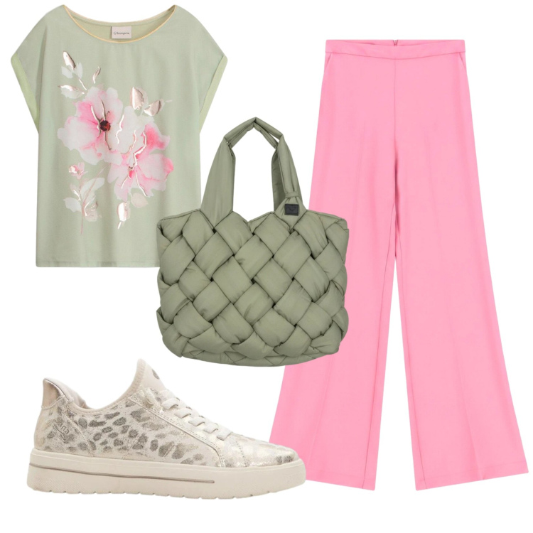 Outfit donna - Total look #2417636. Stile Basic per Tutti i giorni. Abbinamento con sneakers, t-shirt, pantaloni a palazzo, borse tote.