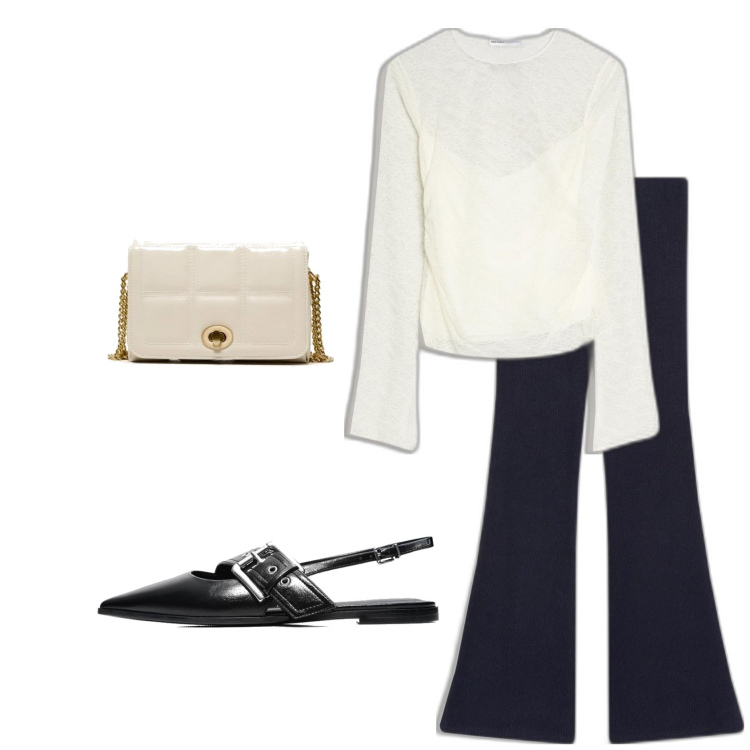 Outfit mujer - Preppy look. Estilo Preppy para Todos los días. Combinación con pantalones, camiseta, bolsos de mano, bailarinas.