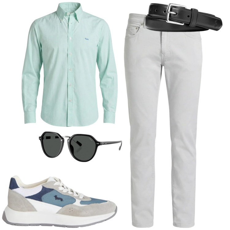 Outfit uomo - City. Stile Urban per Tutti i giorni. Abbinamento con sneakers, pantaloni, camicie, cinture, occhiali da sole.