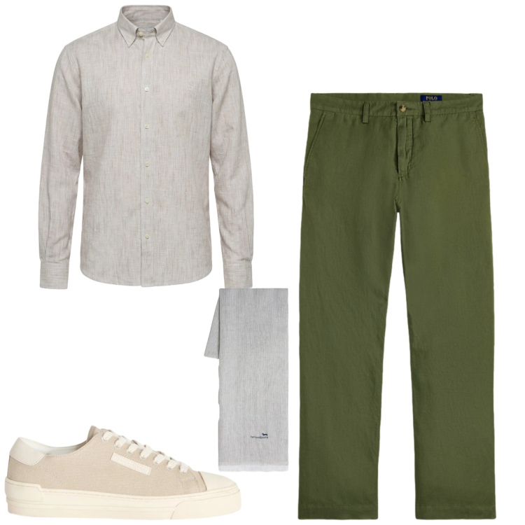Outfit uomo - Lino. Stile Casual per Tutti i giorni. Abbinamento con sneakers, sciarpe, camicie, pantaloni.