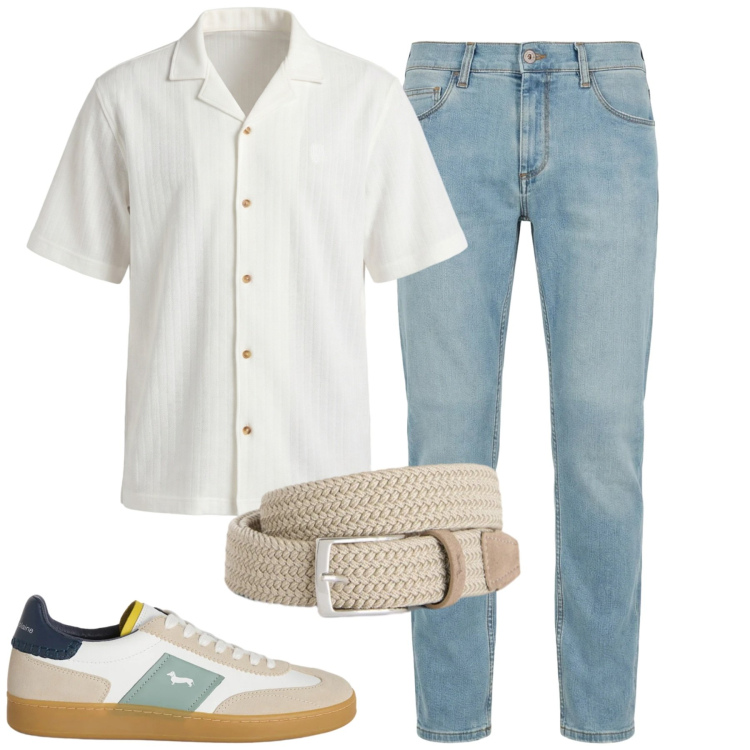 Outfit uomo - Smart casual. Stile Casual per Tutti i giorni. Abbinamento con jeans slim fit, camicie a manica corta, sneakers, cinture.
