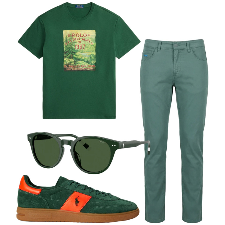 Outfit uomo - Total look #2417662. Stile Trendy per Tutti i giorni. Abbinamento con pantaloni, sneakers, t-shirt, occhiali da sole.