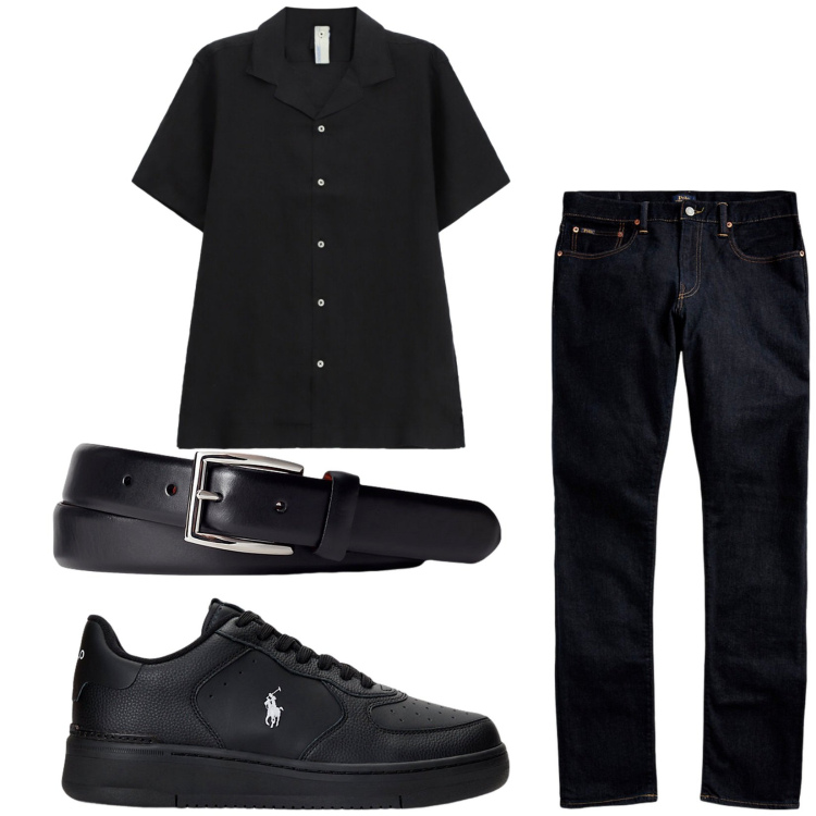 Outfit uomo - Total look #2417664. Stile Urban per Tutti i giorni. Abbinamento con sneakers, cinture, jeans, camicie a manica corta.