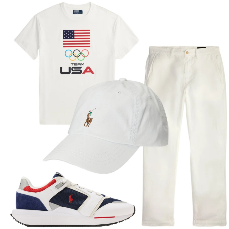 Outfit uomo - Total look #2417666. Stile Trendy per Tutti i giorni. Abbinamento con cappelli, sneakers, pantaloni, t-shirt.