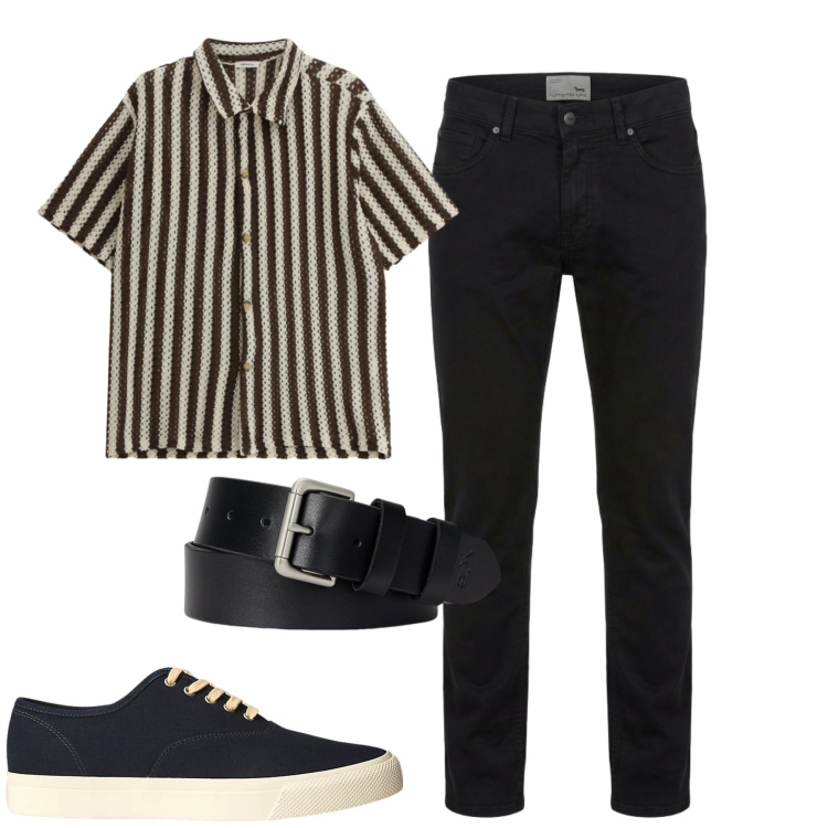 Outfit uomo - City. Stile Casual per Tutti i giorni. Abbinamento con camicie a manica corta, pantaloni, sneakers, cinture.