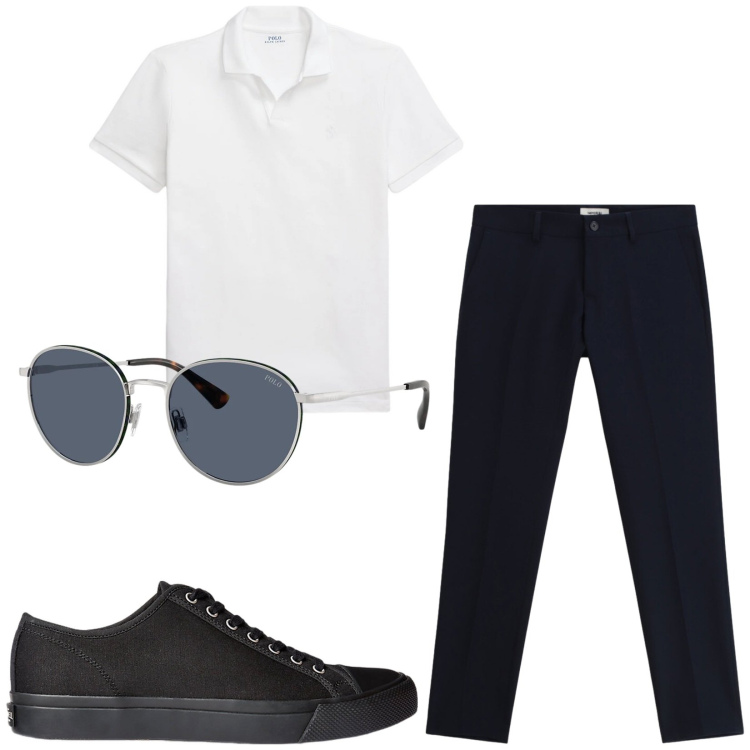 Outfit uomo - Total look #2417669. Stile Casual per Tutti i giorni. Abbinamento con pantaloni, sneakers, polo, occhiali da sole.