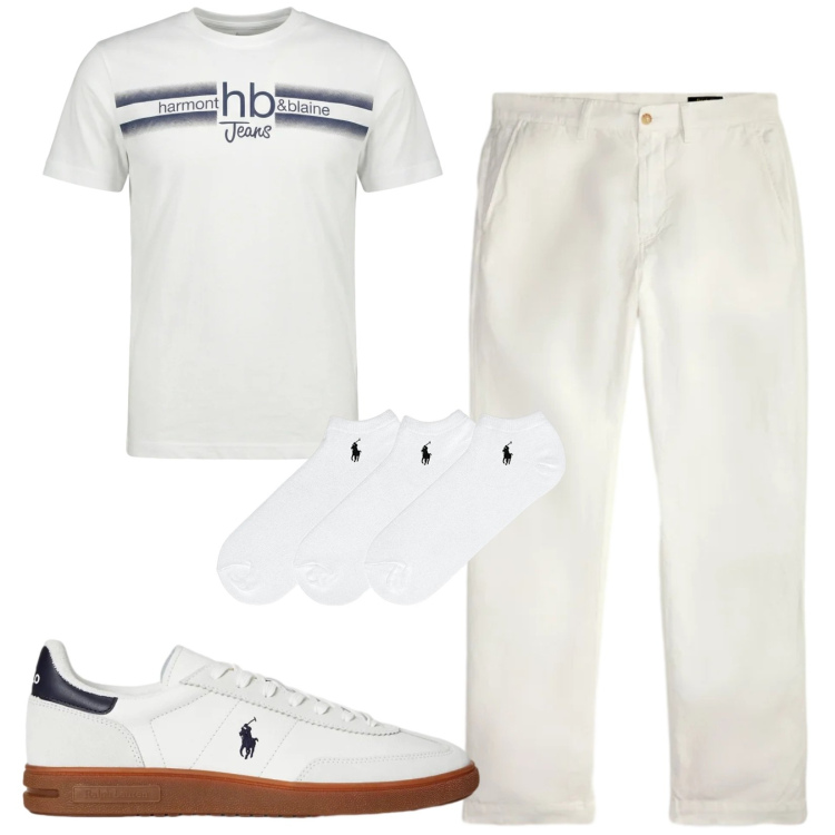 Outfit uomo - Total look #2417671. Stile Trendy per Tutti i giorni. Abbinamento con t-shirt, calzini, pantaloni, sneakers.