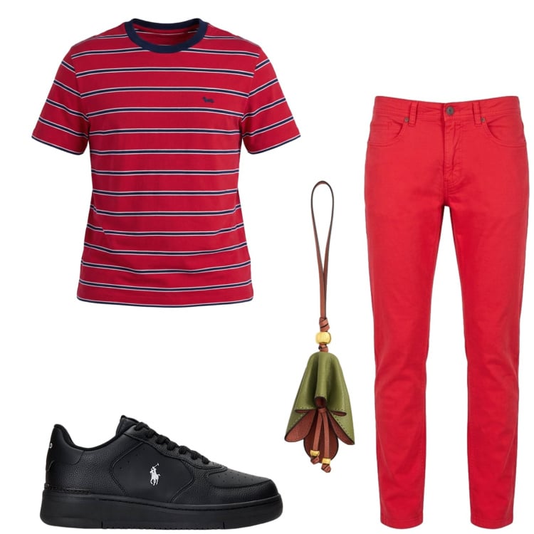 Outfit uomo - Total look #2417674. Stile Trendy per Tutti i giorni. Abbinamento con t-shirt, pantaloni, sneakers, portachiavi.