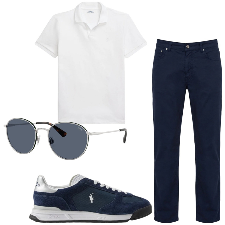 Outfit uomo - Total look #2417679. Stile Casual per Tutti i giorni. Abbinamento con pantaloni, polo, occhiali da sole, sneakers.