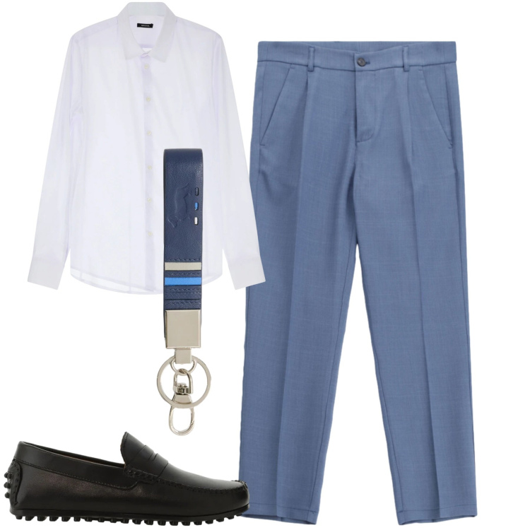 Outfit uomo - Business. Stile Business/Elegante per Tutti i giorni. Abbinamento con camicie, pantaloni, scarpe stringate, portachiavi.