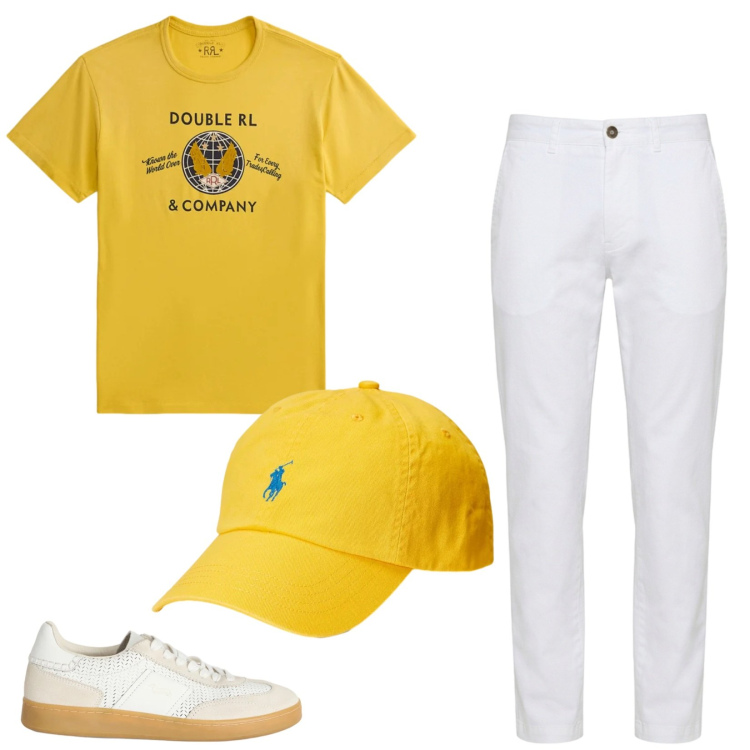Outfit uomo - Total look #2417681. Stile Trendy per Tutti i giorni. Abbinamento con sneakers, pantaloni, t-shirt, cappelli con visiera.