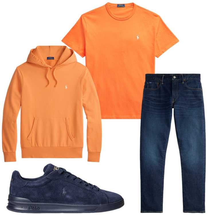 Outfit uomo - Total look #2417683. Stile Trendy per Tutti i giorni. Abbinamento con sneakers, felpe con cappuccio, jeans, t-shirt.