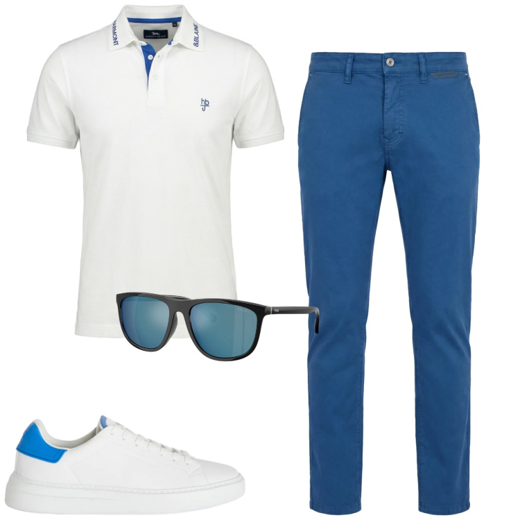 Outfit uomo - City. Stile Urban per Tutti i giorni. Abbinamento con pantaloni, sneakers, polo, occhiali da sole.