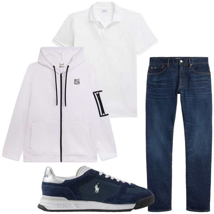 Outfit uomo - Total look #2417698. Stile Casual per Tutti i giorni. Abbinamento con felpe con cappuccio, polo, jeans, sneakers.