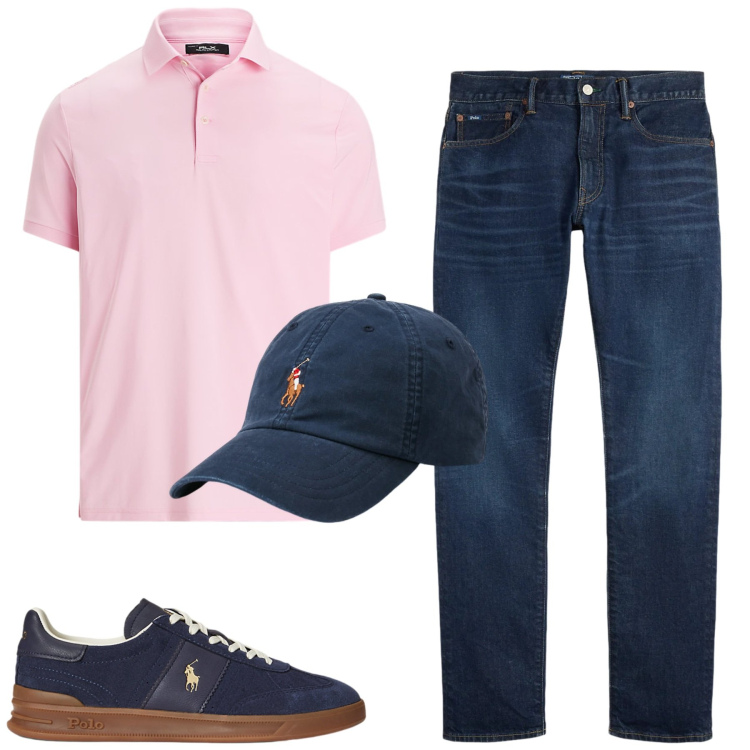 Outfit uomo - City. Stile Casual per Tutti i giorni. Abbinamento con polo, cappelli, sneakers, jeans.