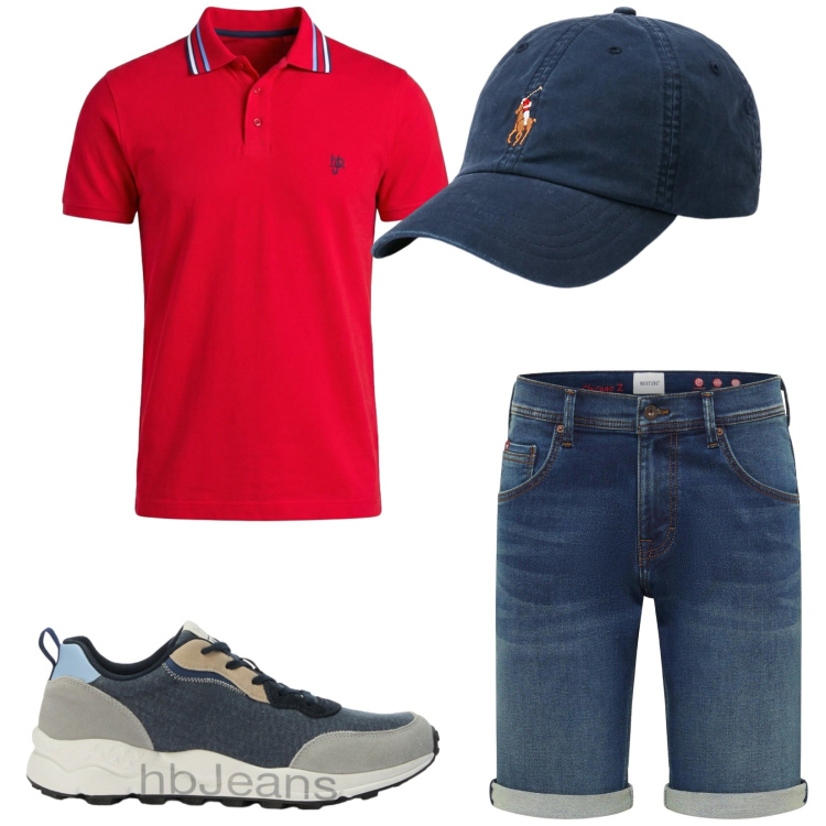Outfit uomo - Total look #2417701. Stile Casual per Tutti i giorni. Abbinamento con bermuda, polo, sneakers, cappelli.