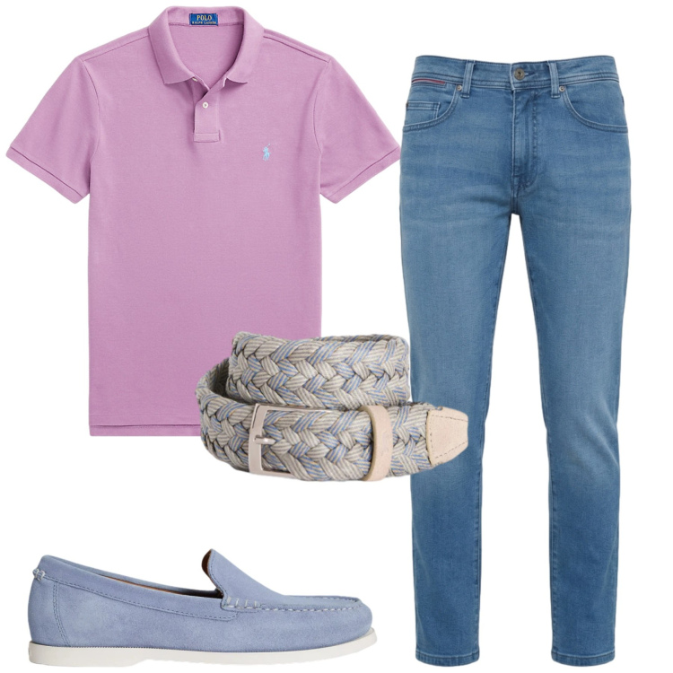 Outfit uomo - City. Stile Casual per Tutti i giorni. Abbinamento con jeans slim fit, cinture, polo, scarpe stringate.