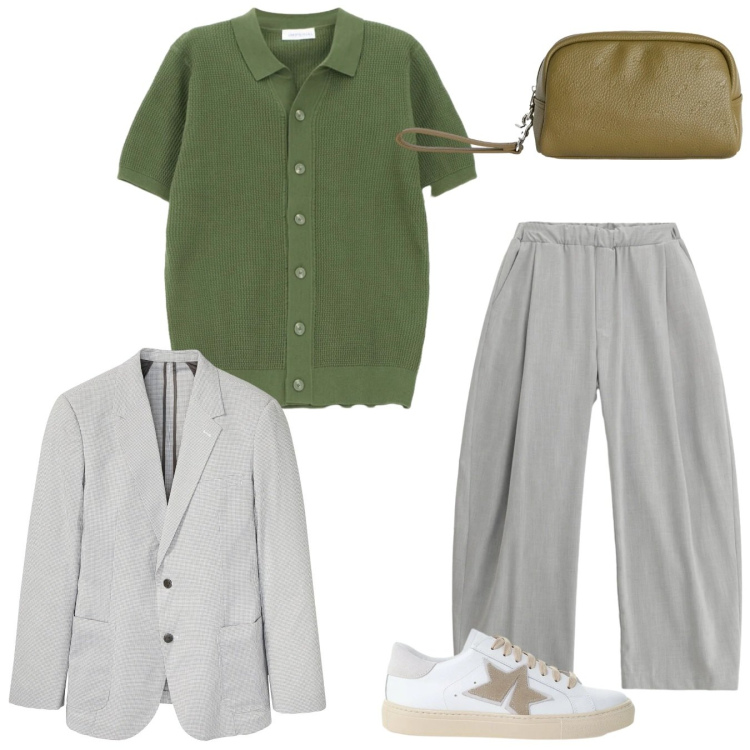 Outfit uomo - Sere di giugno. Stile Trendy per Serata speciale. Abbinamento con giacche, pantaloni, sneakers, cardigans, borse sportive.
