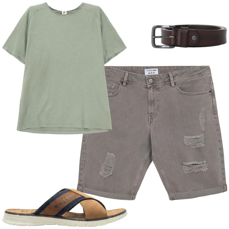 Outfit uomo - Total look #2417713. Stile Casual per Tutti i giorni. Abbinamento con sandali, bermuda, t-shirt, cinture.