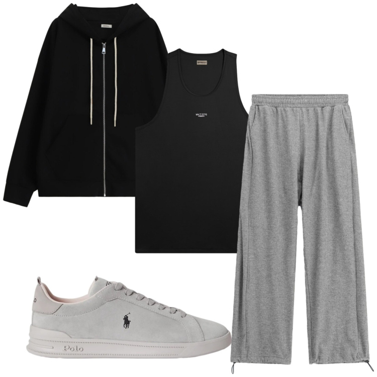 Outfit uomo - Total look #2417722. Stile Urban per Sport. Abbinamento con felpe con cappuccio, pantaloni, canottiere, sneakers.