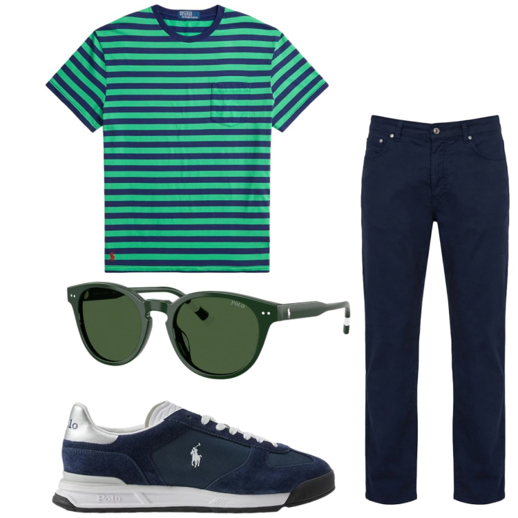 Outfit uomo - Total look #2417726. Stile Casual per Tutti i giorni. Abbinamento con pantaloni, t-shirt, occhiali da sole, sneakers.